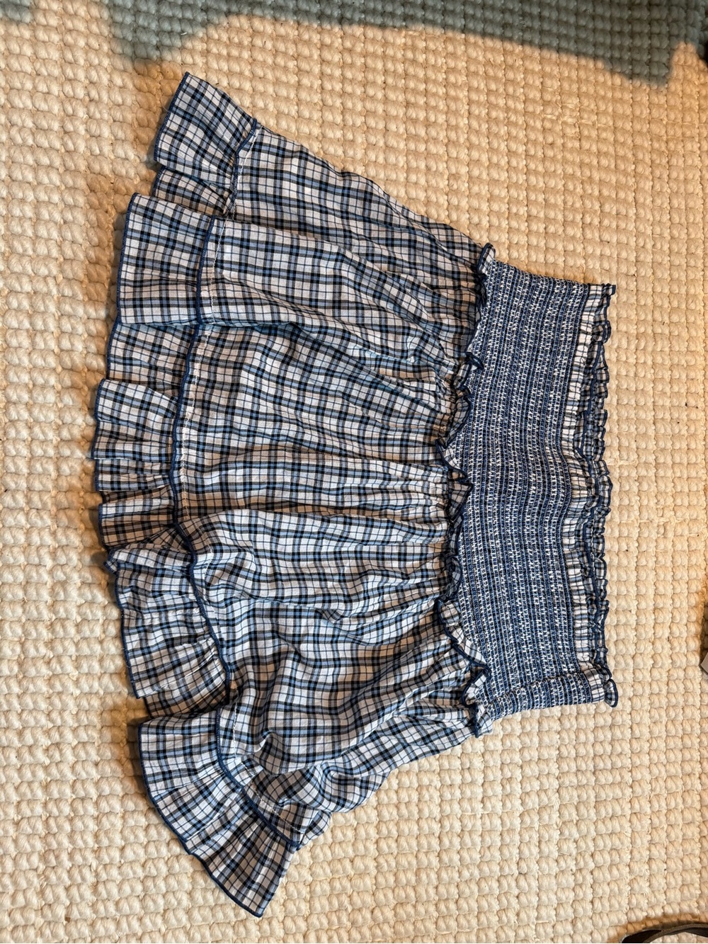 Maeve Blue Plaid Smocked Tiered Mini Skirt